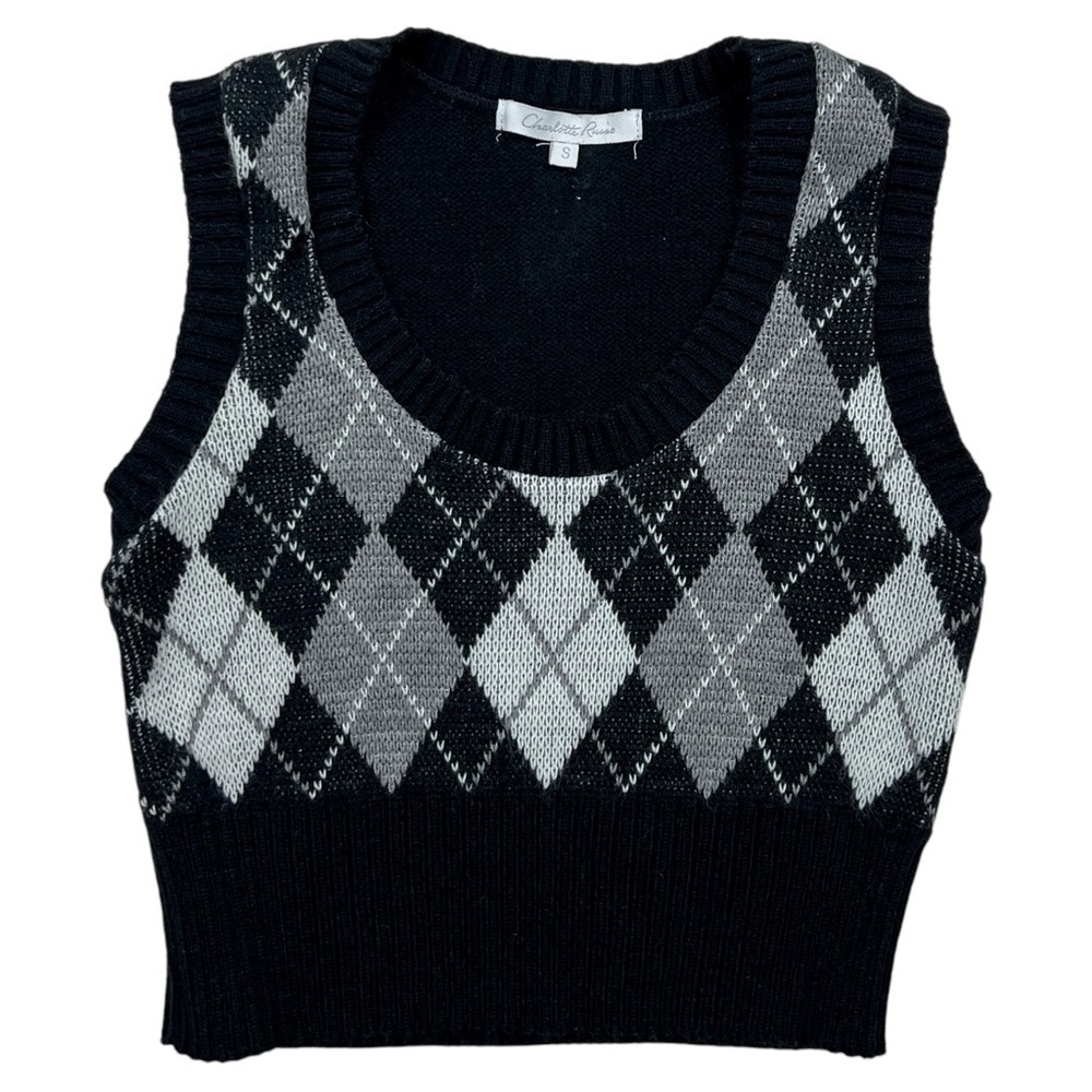 Vintage Charlotte Russe Cropped Argyle Sweater Vest